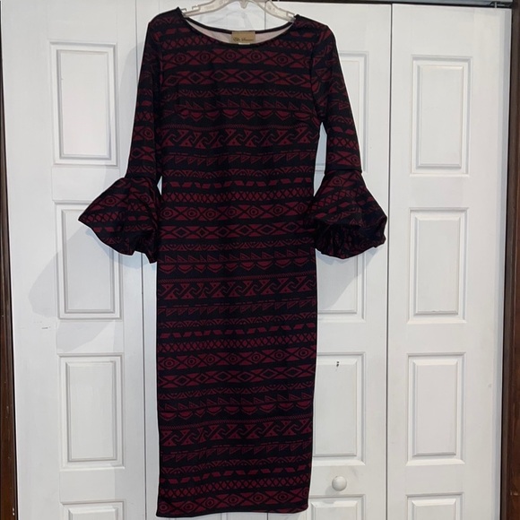 Ella Samani Deep Burgundy Bell Sleeve Sheath Dress - Picture 1 of 7